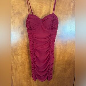 Burgundy/maroon ruffle mini dress